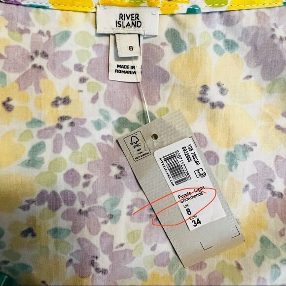 River Island Floral Print Puff Sleeve Crop Top, Yellow/Purple, Small/Size 4, NWT - Picture 14 of 15